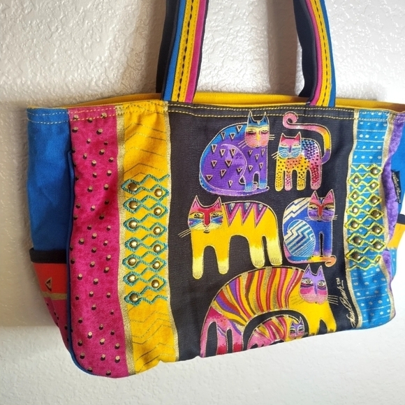 Laurel Burch Sun N Sand Fantastic Feline Totem Tote Bag Purse Handbag Cats Color - Picture 2 of 9
